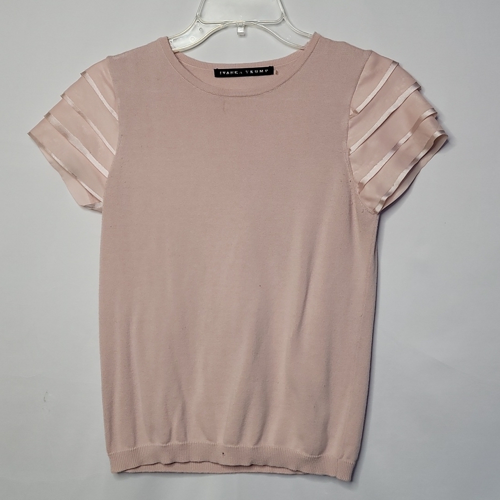 Ivanka Trump pink short layered sleeve blouse crew neck size Small